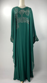 Long Sleeve Two Piece Kaftan with Silver Beading, Green