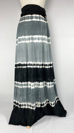 Fold Waist Print Maxi Skirt, Black and Gray