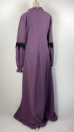 Long Sleeve Abaya with Black Velvet Detail, Purple