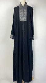 Long Sleeve Zip Up Beaded Abaya, Black