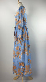 Long Sleeve Maxi Dress with Flower Print, Blue