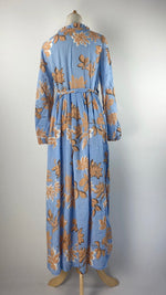 Long Sleeve Maxi Dress with Flower Print, Blue